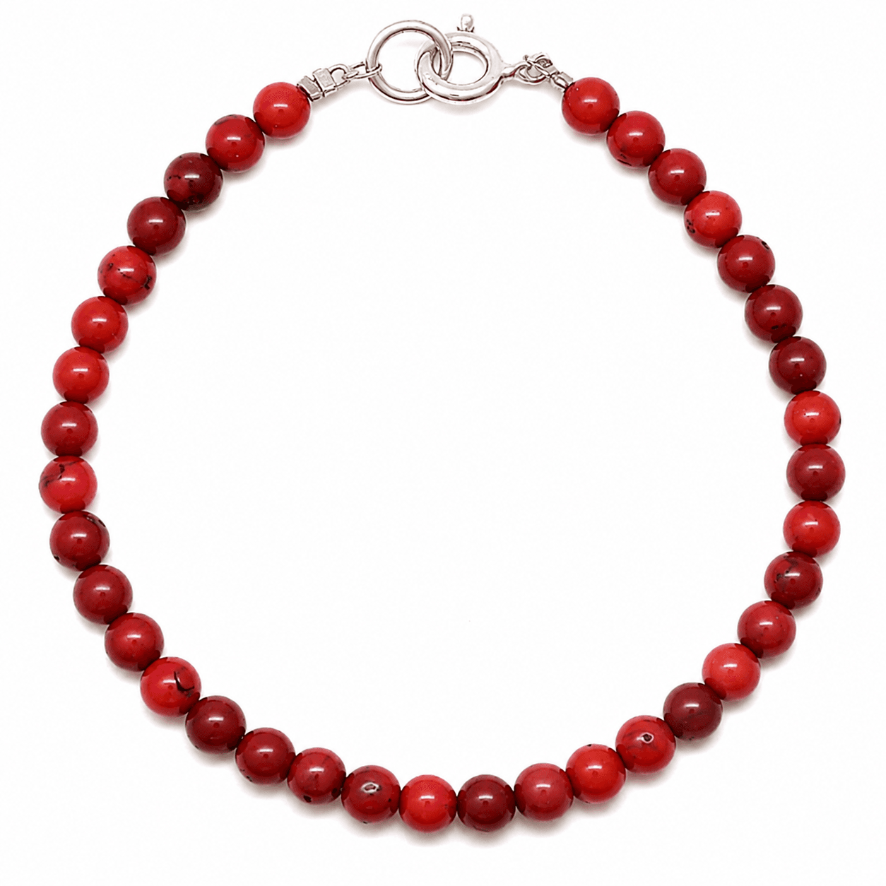 Stříbrný náramek s pravým přírodním červeným korálem 6 mm Carmen, 19 cm