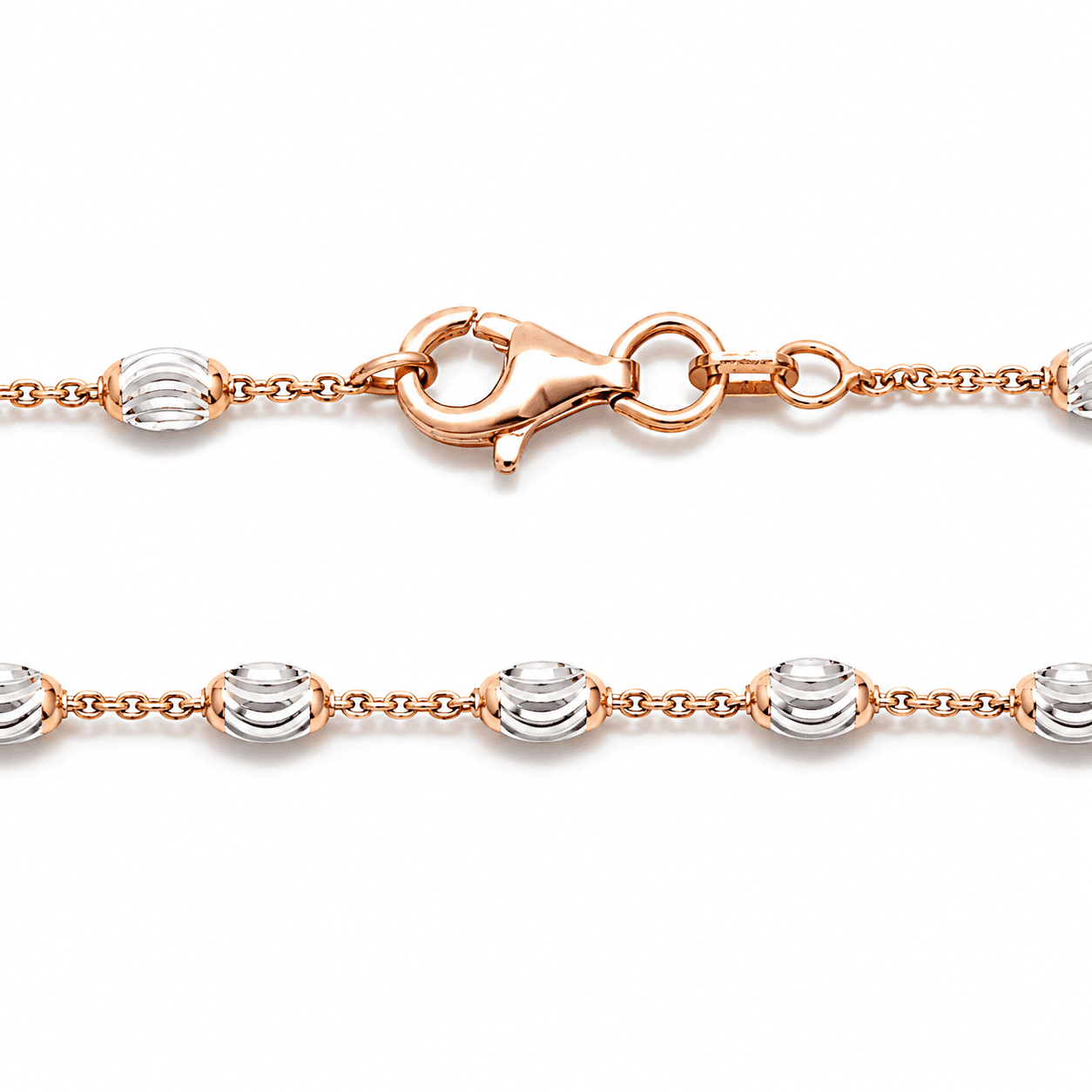 Stříbrný rose gold náhrdelník s oválnými články Rosavelle, 50 cm