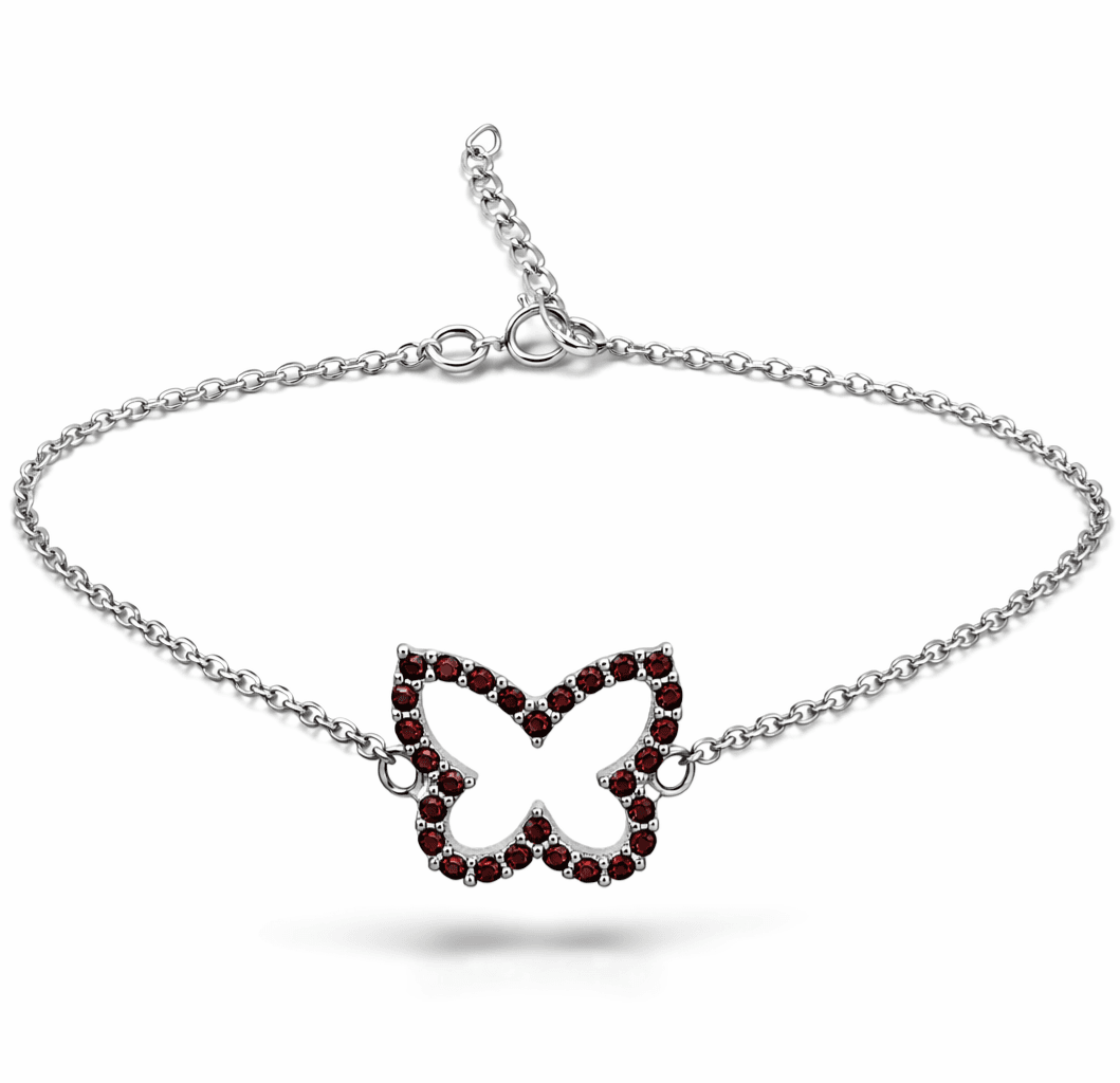 Stříbrný náramek motýl s českým granátem Mariposa