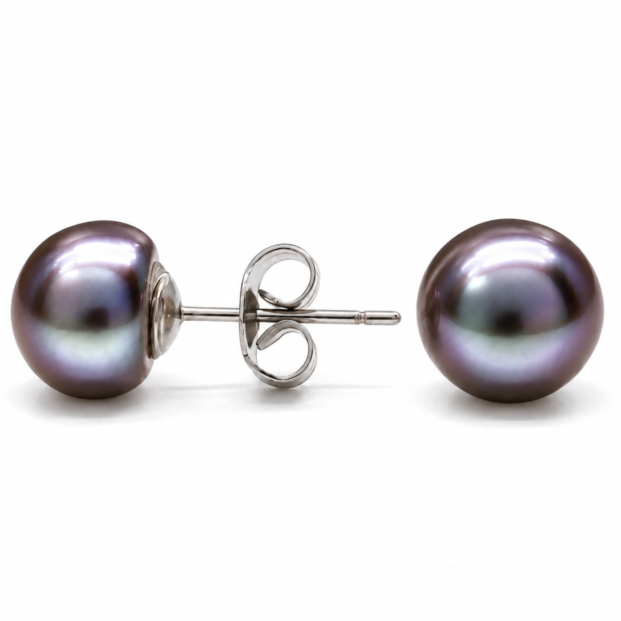 Stříbrné náušnice s říční perlou Mirella 8 mm, Černá — Aranys.cz