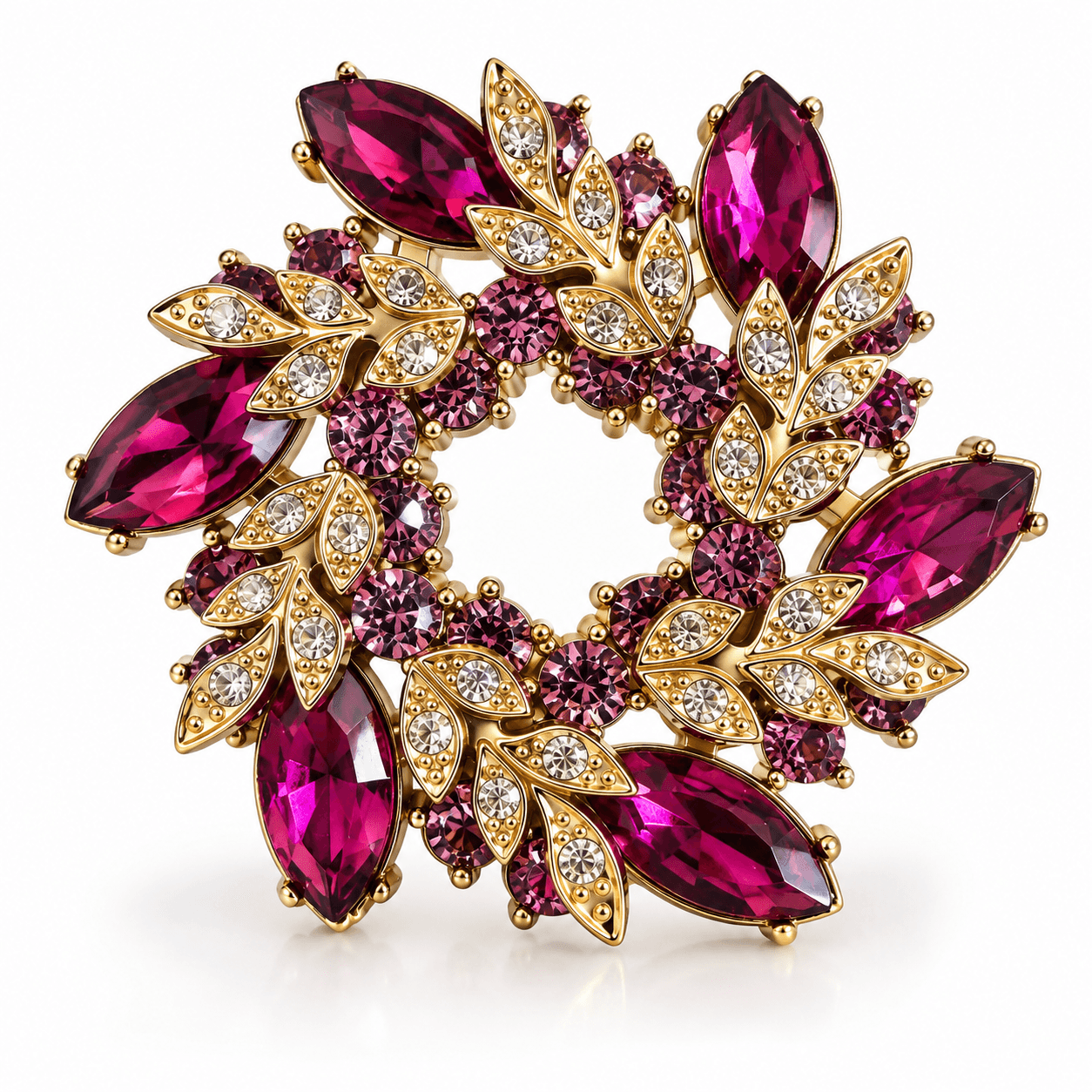 Brož Růžový věnec s krystaly Swarovski