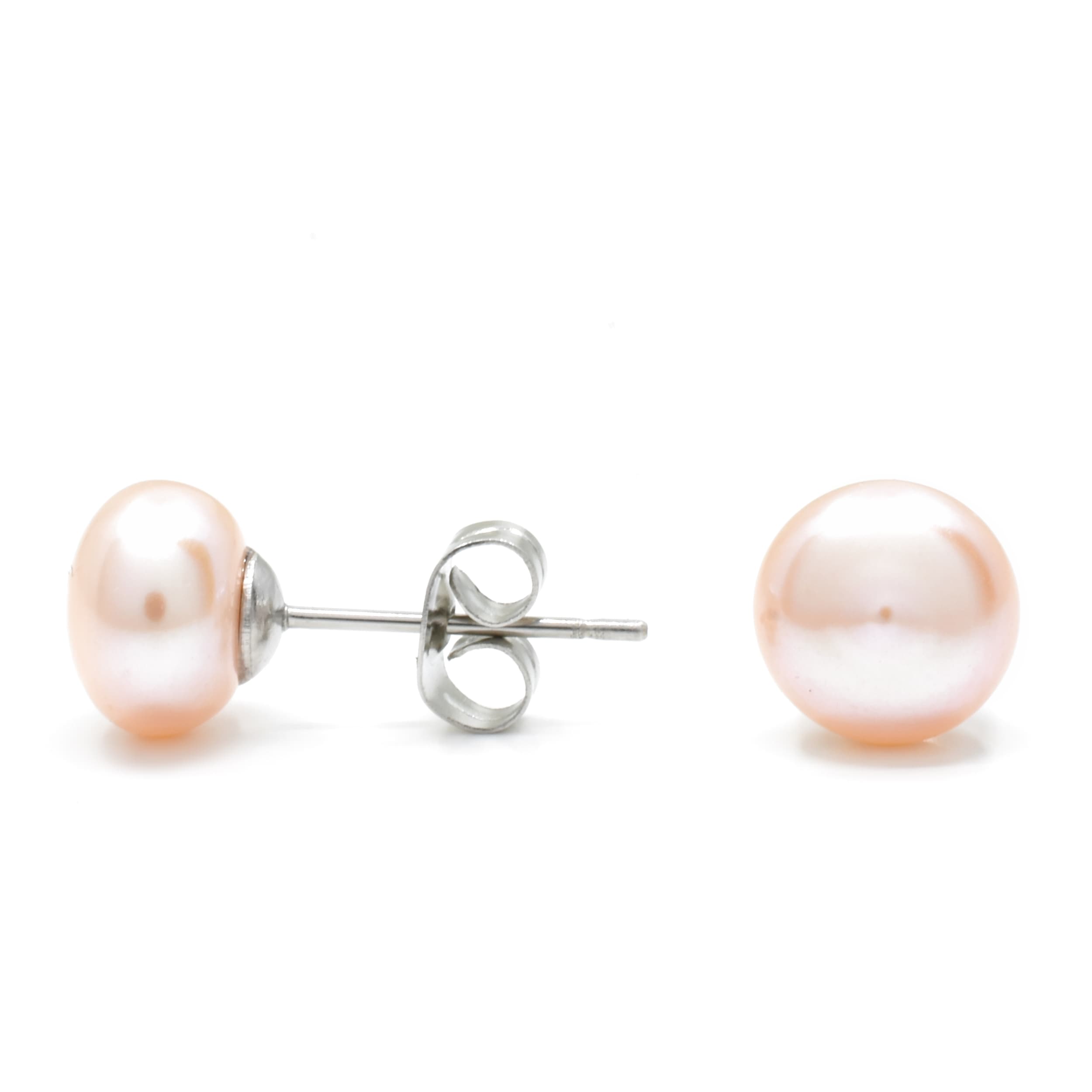 Stříbrné náušnice s říční perlou Mirella 8 mm, Oranžová