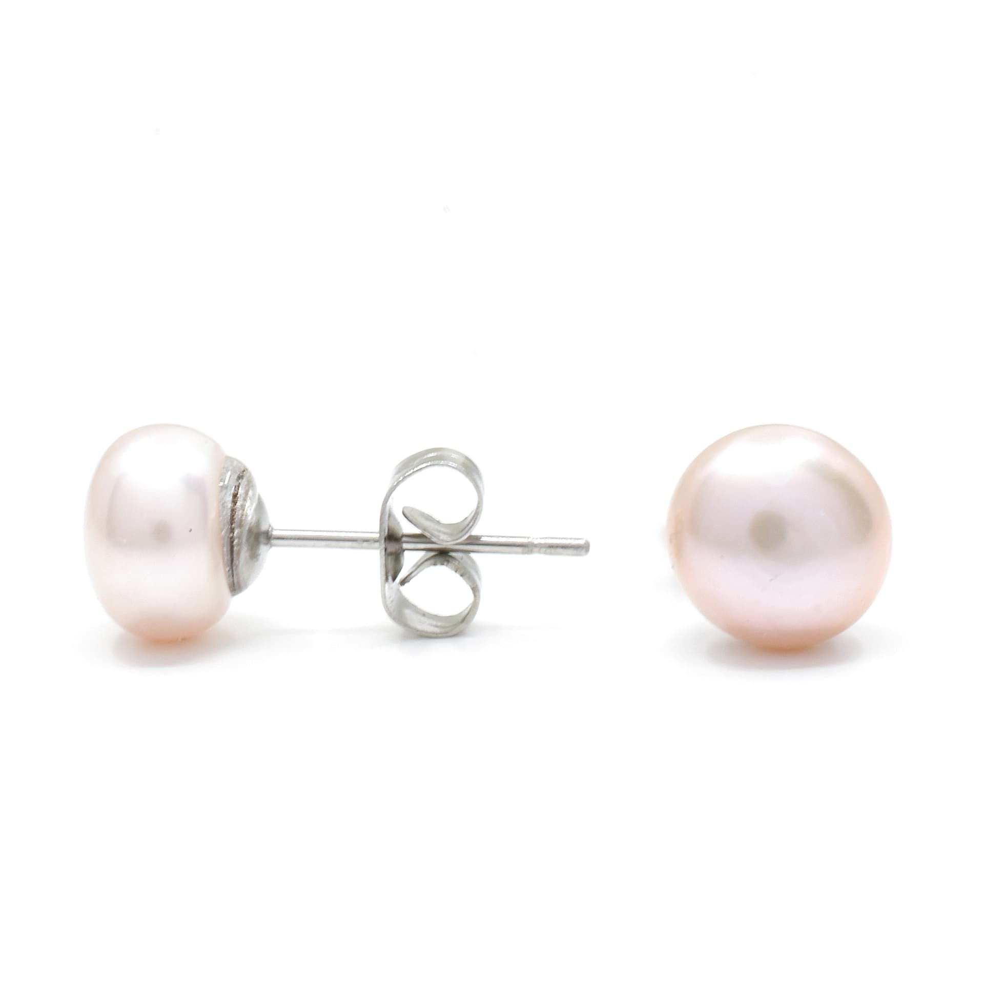 Stříbrné náušnice s říční perlou Mirella 8 mm, Růžová