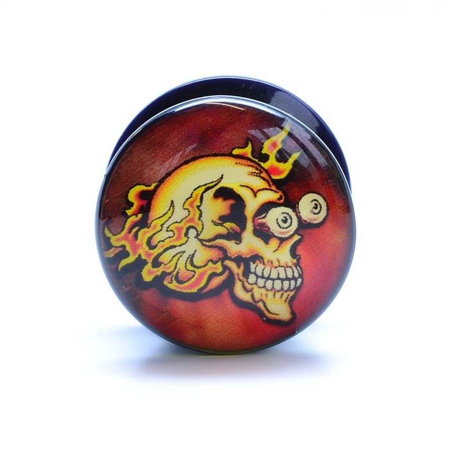 Akrylátový plug do ucha hořící lebka, 8 mm