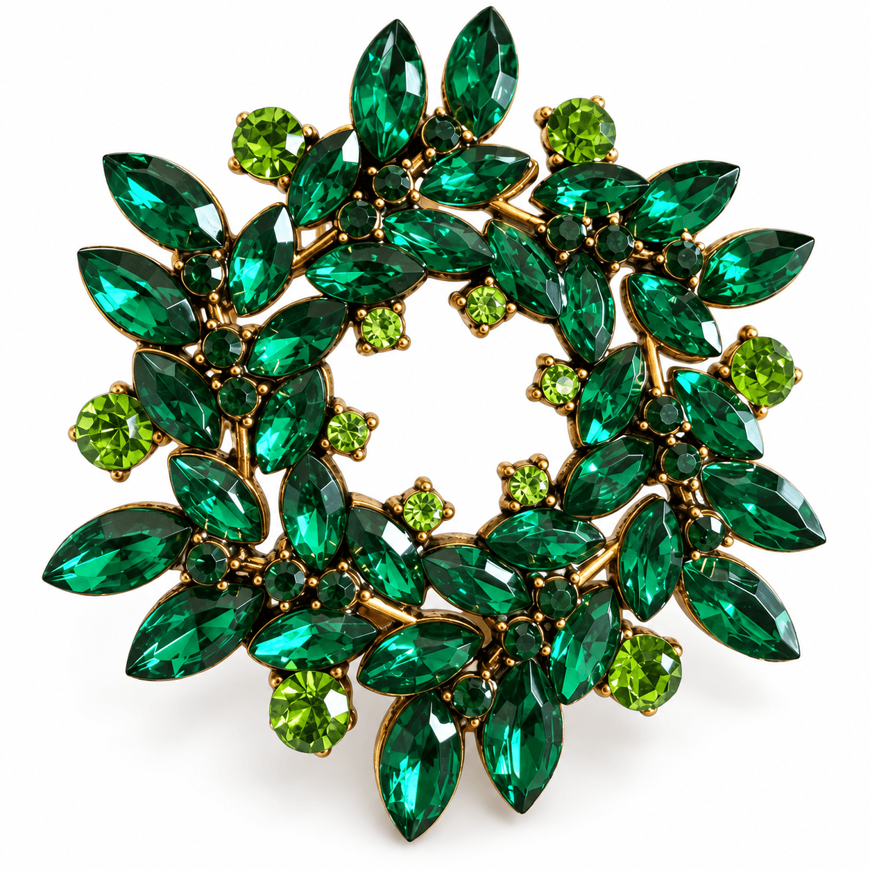 Brož Zelený věnec s krystaly Swarovski