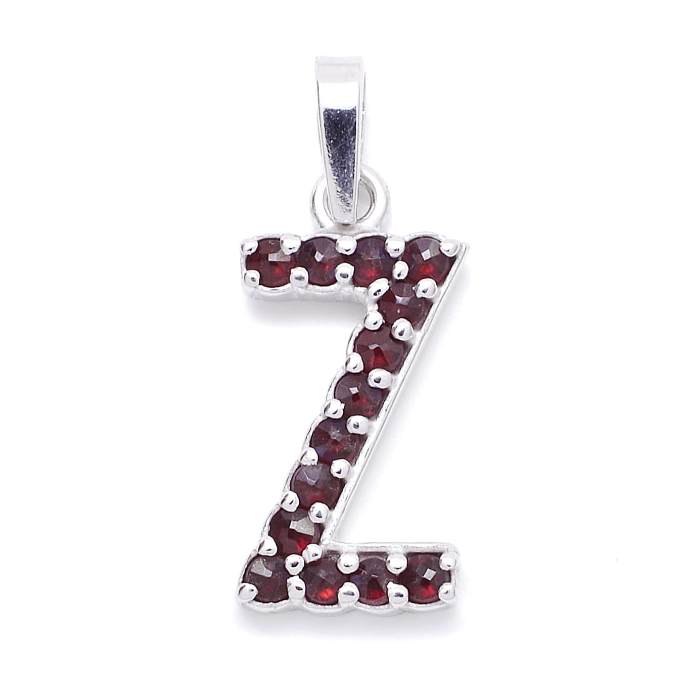 Stříbrný přívěsek písmeno s českým granátem Monogram, Z, Rhodiování