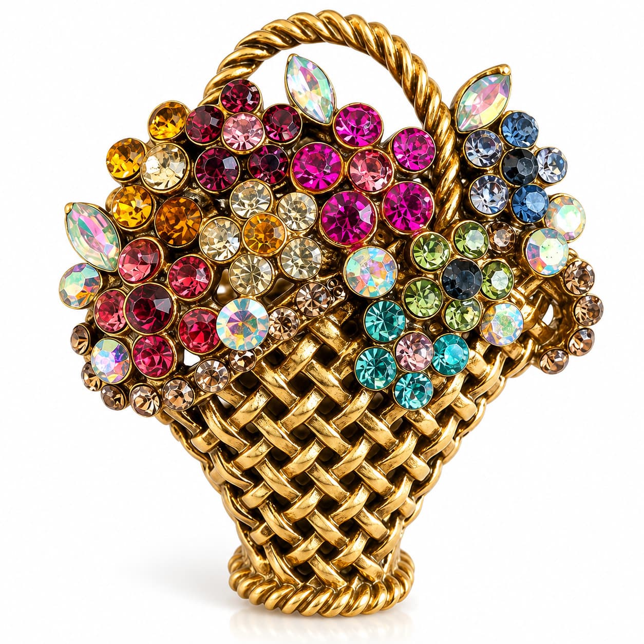 Brož Květinový košík s krystaly Swarovski