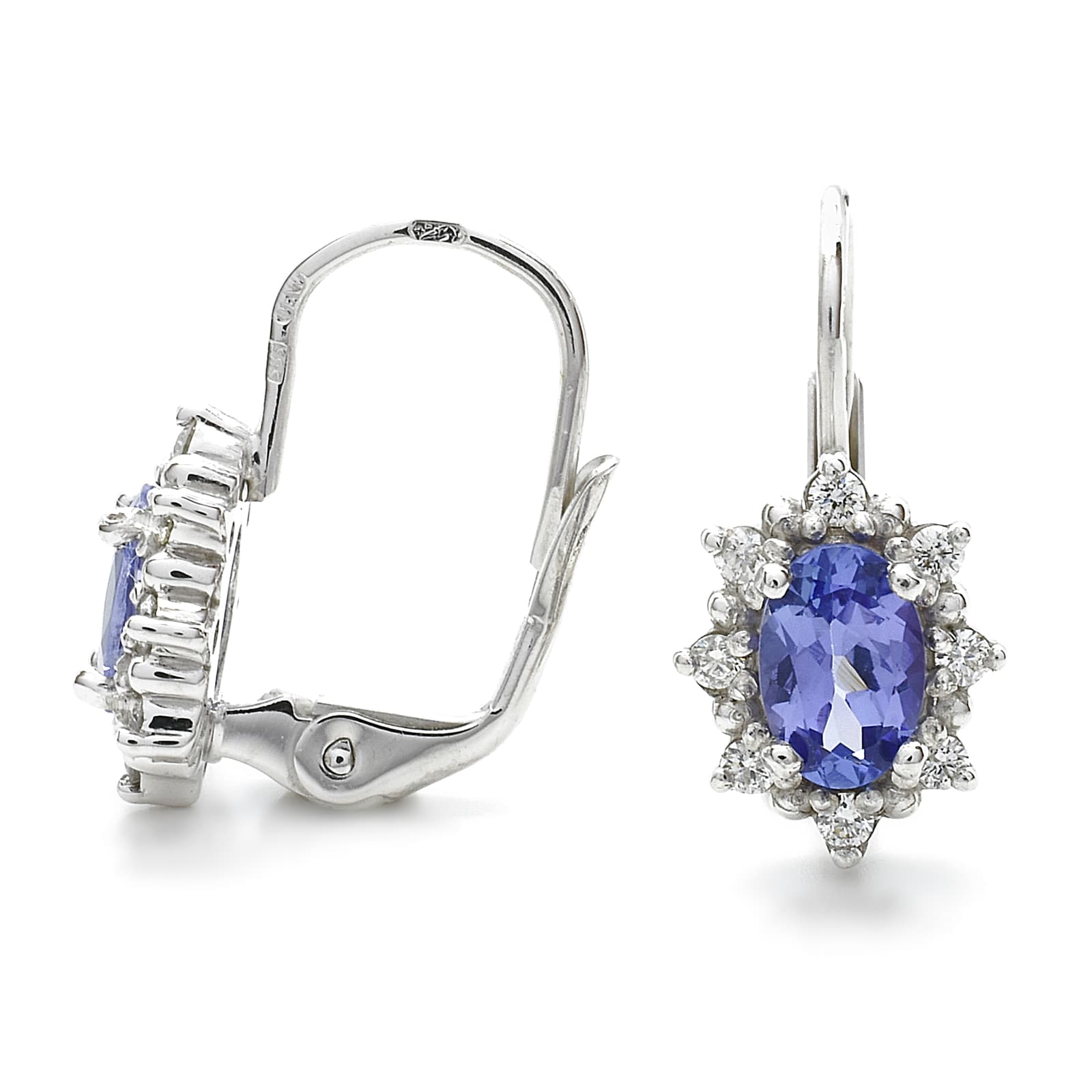 Zlaté náušnice květ s tanzanitem a diamanty Zirelia — Aranys.cz