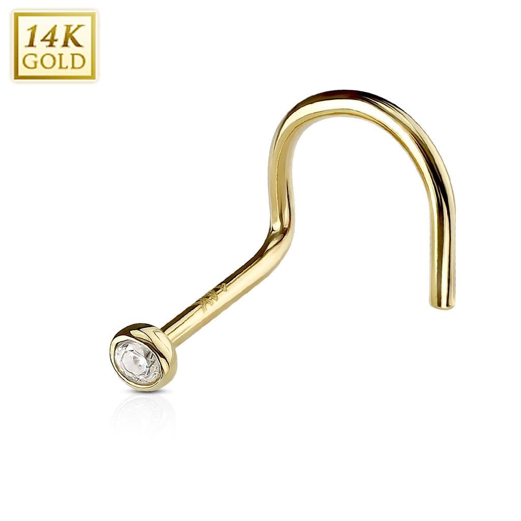 Zlatý piercing do nosu 2 mm zirkon, Au 585/1000 - Zlatý piercing do nosu - 2 mm zirkon, Au 585/1000