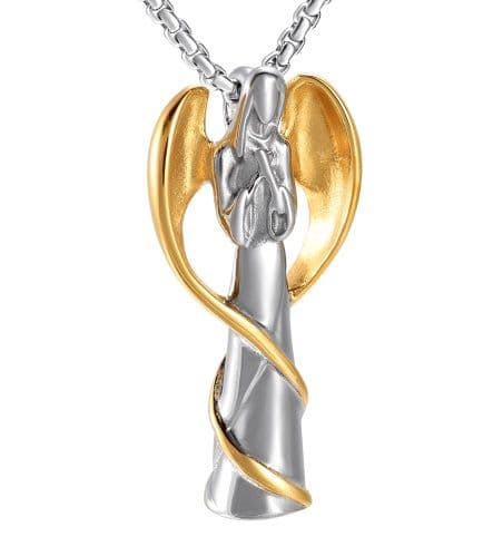Náhrdelník - pamětní přívěsek, pietní přívěsek, přívěsek na popel anděl ocelový gold - Náhrdelník - pamětní přívěsek, pietní přívěsek, přívěsek na pop