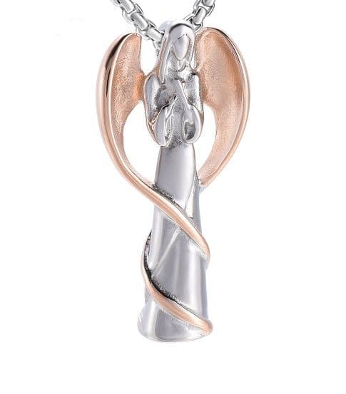 Náhrdelník - pamětní přívěsek, pietní přívěsek, přívěsek na popel anděl ocelový rosegold - Náhrdelník - pamětní přívěsek, pietní přívěsek, přívěsek na