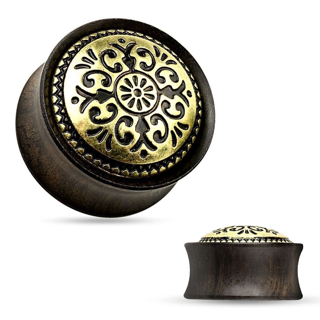 Dřevěný plug do ucha Ebony Wood s ornamenty (19 mm)