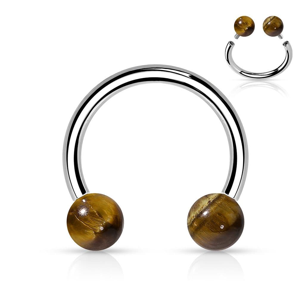 Piercing - podkova s vnitřním závitem (tygří oko)