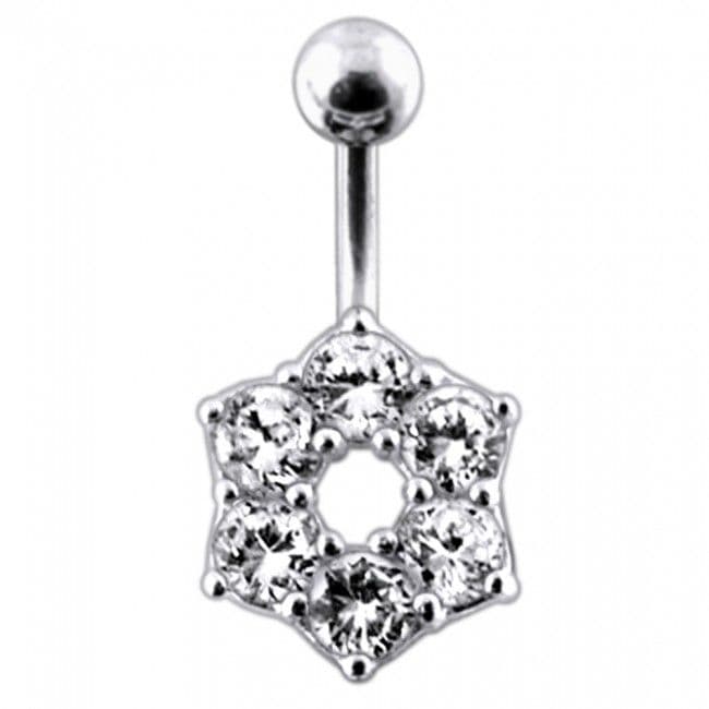 Stříbrný piercing do pupíku - kytička (čirá)