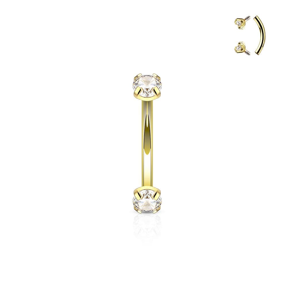 Piercing do obočí, čirý zirkon (žluté zlato)