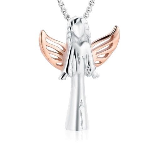 Náhrdelník - pamětní přívěsek, pietní přívěsek, přívěsek na popel anděl ocelový rosegold - Náhrdelník - pamětní přívěsek, pietní přívěsek, přívěsek na