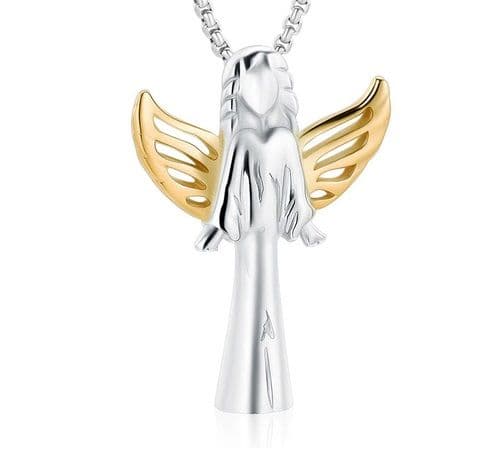 Náhrdelník - pamětní přívěsek, pietní přívěsek, přívěsek na popel anděl ocelový gold - Náhrdelník - pamětní přívěsek, pietní přívěsek, přívěsek na pop