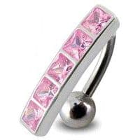 Stříbrný piercing do pupíku se štítem - obrácený (růžová)