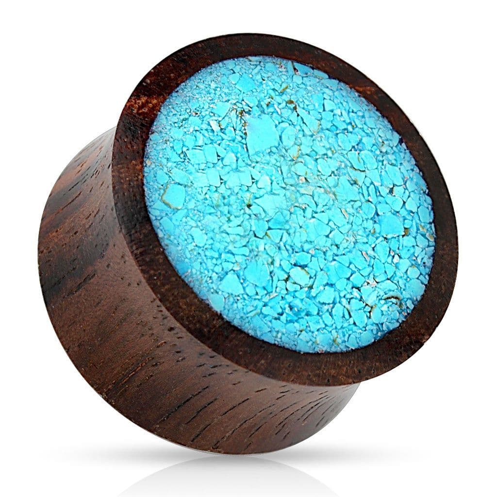 Dřevěný plug do ucha s tyrkysovými střípky (14 mm)