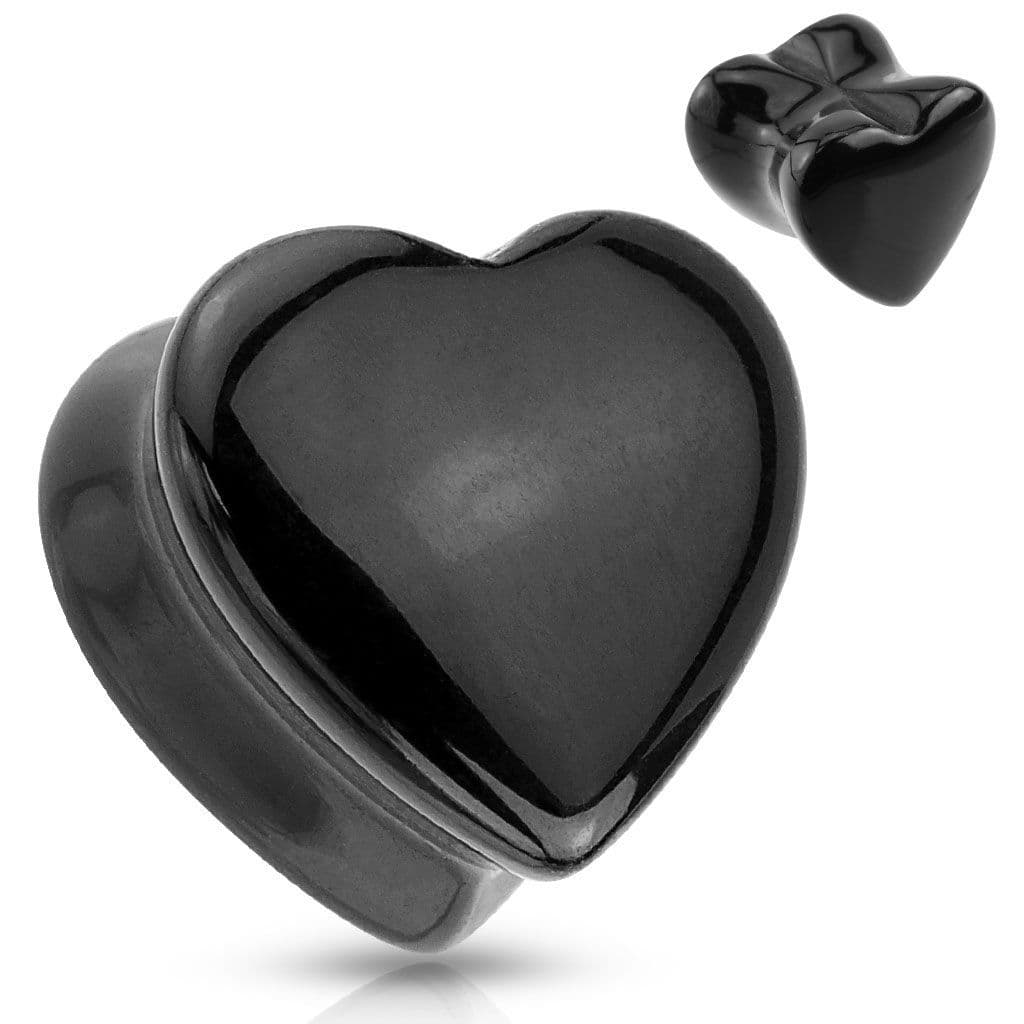 Plug do ucha srdce - černý onyx (16 mm)