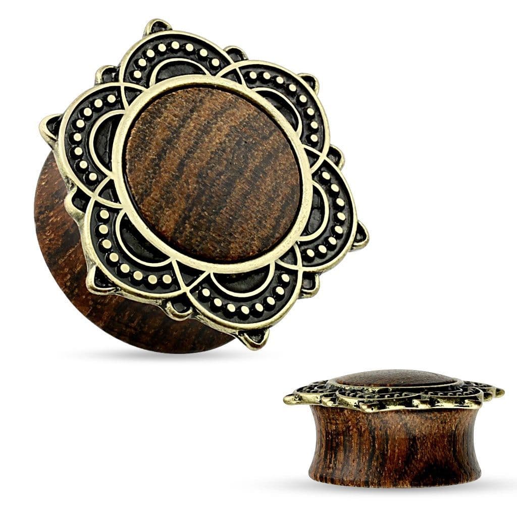 Dřevěný plug do ucha Rose Wood s ornamenty (12 mm)