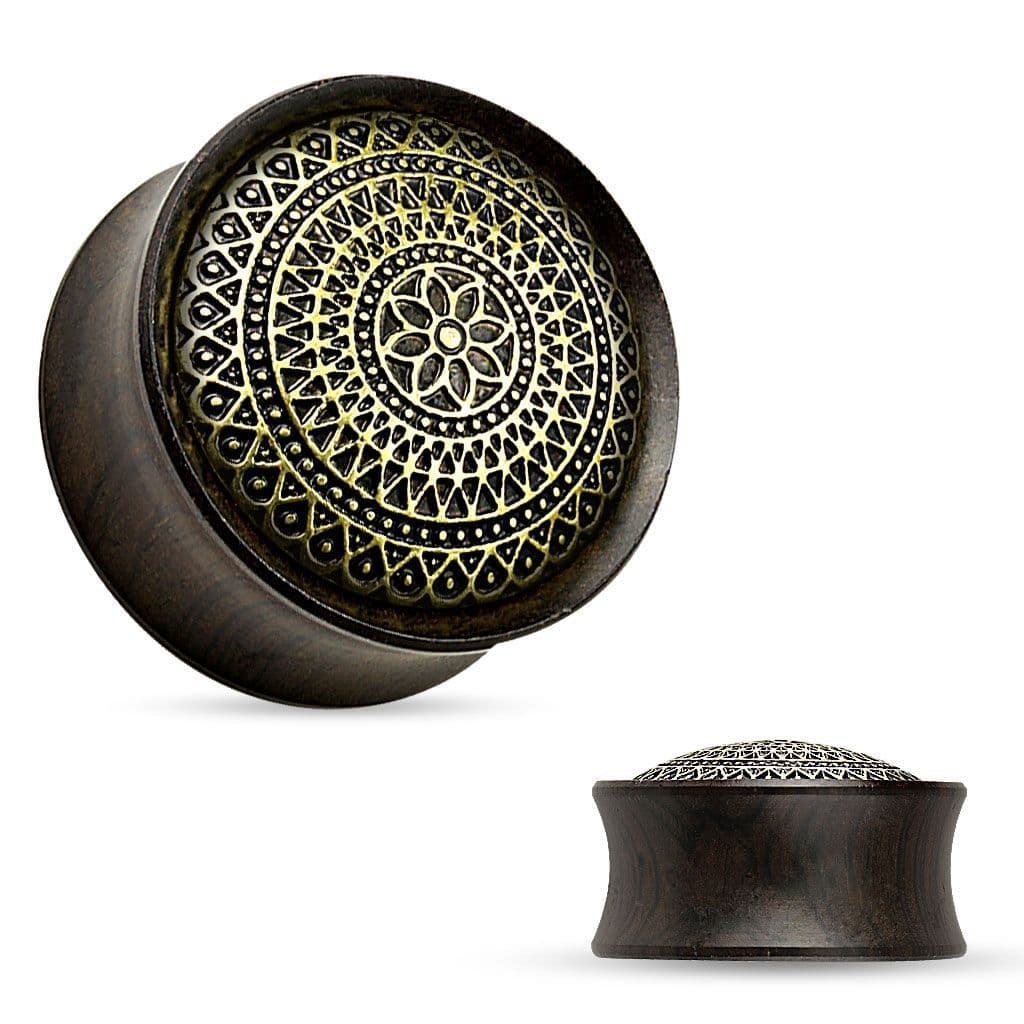 Dřevěný plug do ucha Ebony Wood s ornamenty (22 mm)