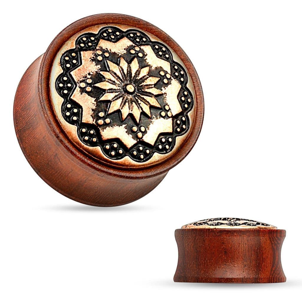 Dřevěný plug do ucha Rose Wood s ornamenty (8 mm)