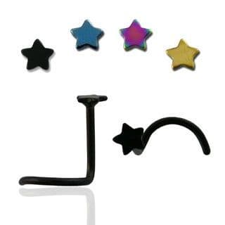 Zahnutý piercing do nosu - hvězdička (modrá)