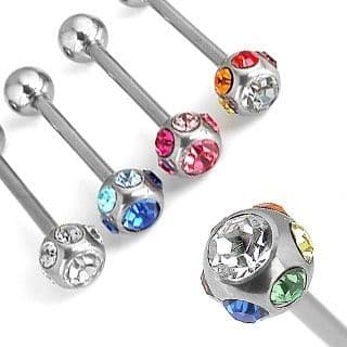 Piercing do jazyku - kulička zdobená kamínky (růžová)