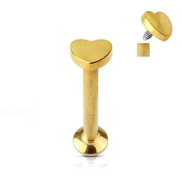 Piercing do brady - labreta, zlacené srdíčko (1,2 x 4 mm)