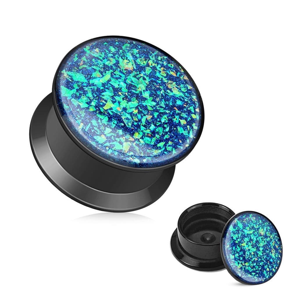 Akrylátový plug do ucha, zelenomodrý opál (16 mm)