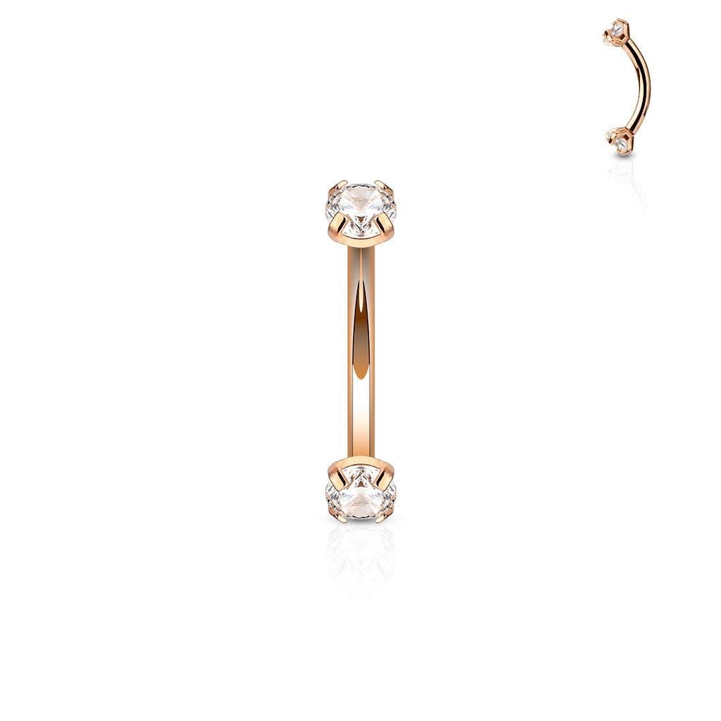 Piercing do obočí, čirý zirkon (růžové zlato)