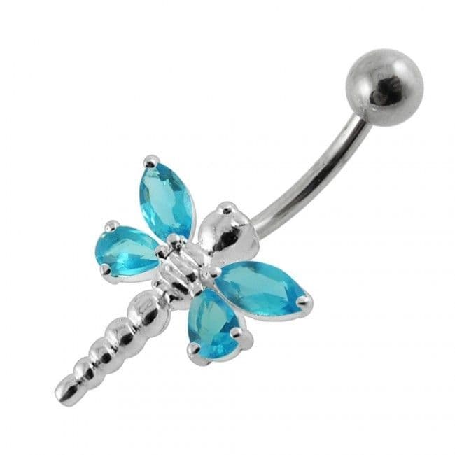 Stříbrný piercing do pupíku - vážka (tyrkysová)