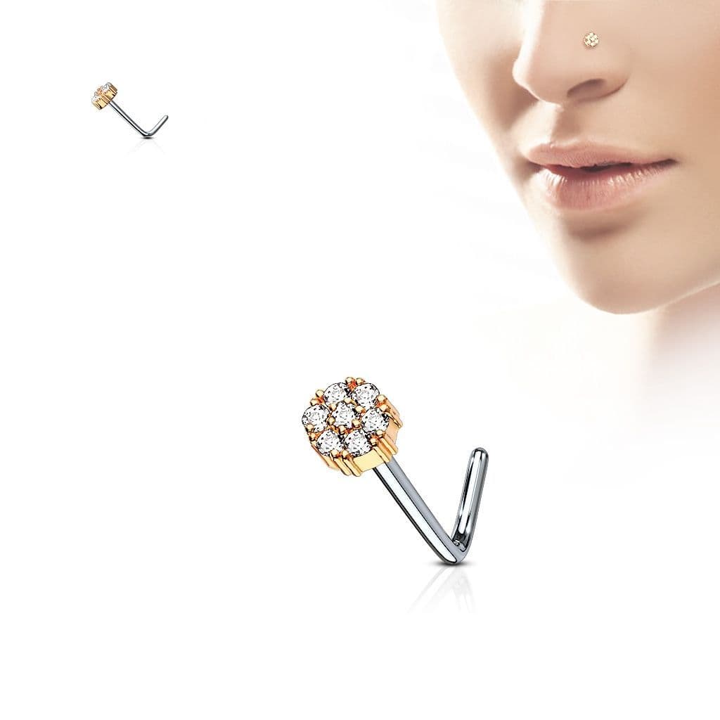 Zahnutý piercing do nosu (růžové zlato)