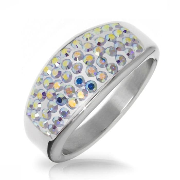 Ocelový prsten s krystaly Crystals from Swarovski, AB (53)