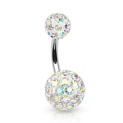 Piercing do pupíku zdobený krystaly Swarovski (duhová, 1,6 x 10 mm)