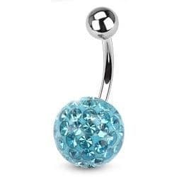 Piercing do pupíku s kamínky Crystals From Swarovski AQUA (1,6 x 6 mm)
