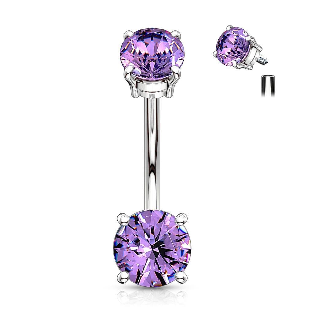 Piercing do pupíku s kamínky (fialová)