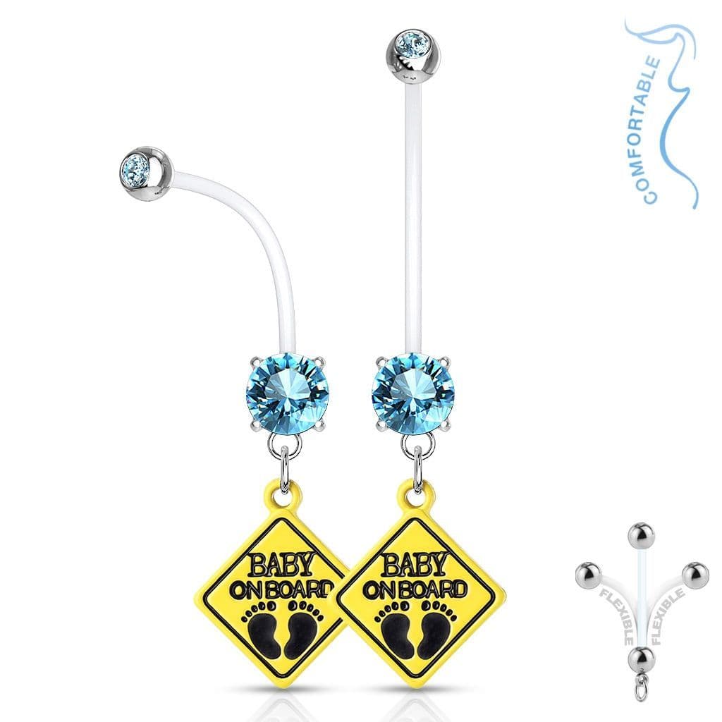 Těhotenský piercing do pupíku - baby on board (tyrkysová)