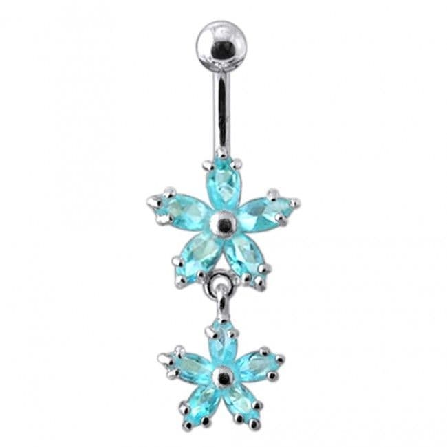 Stříbrný piercing do pupíku - kytičky (tyrkysová)