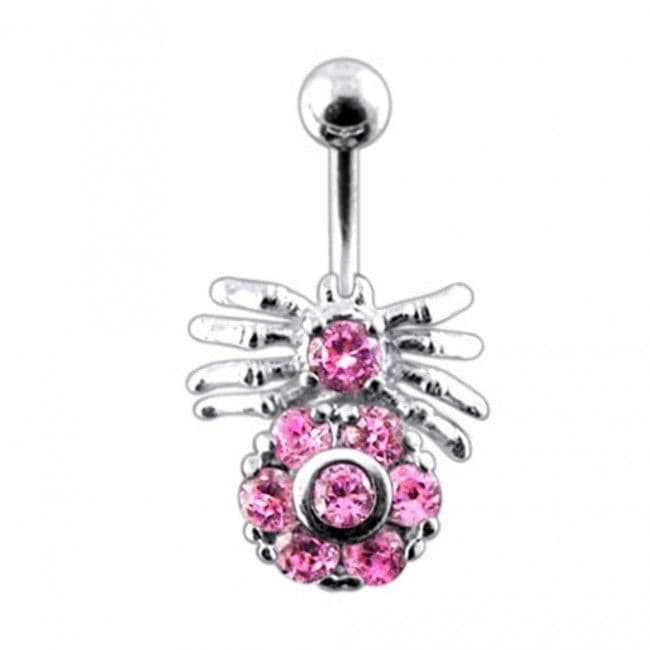 Stříbrný piercing do pupíku - pavouček (růžová)