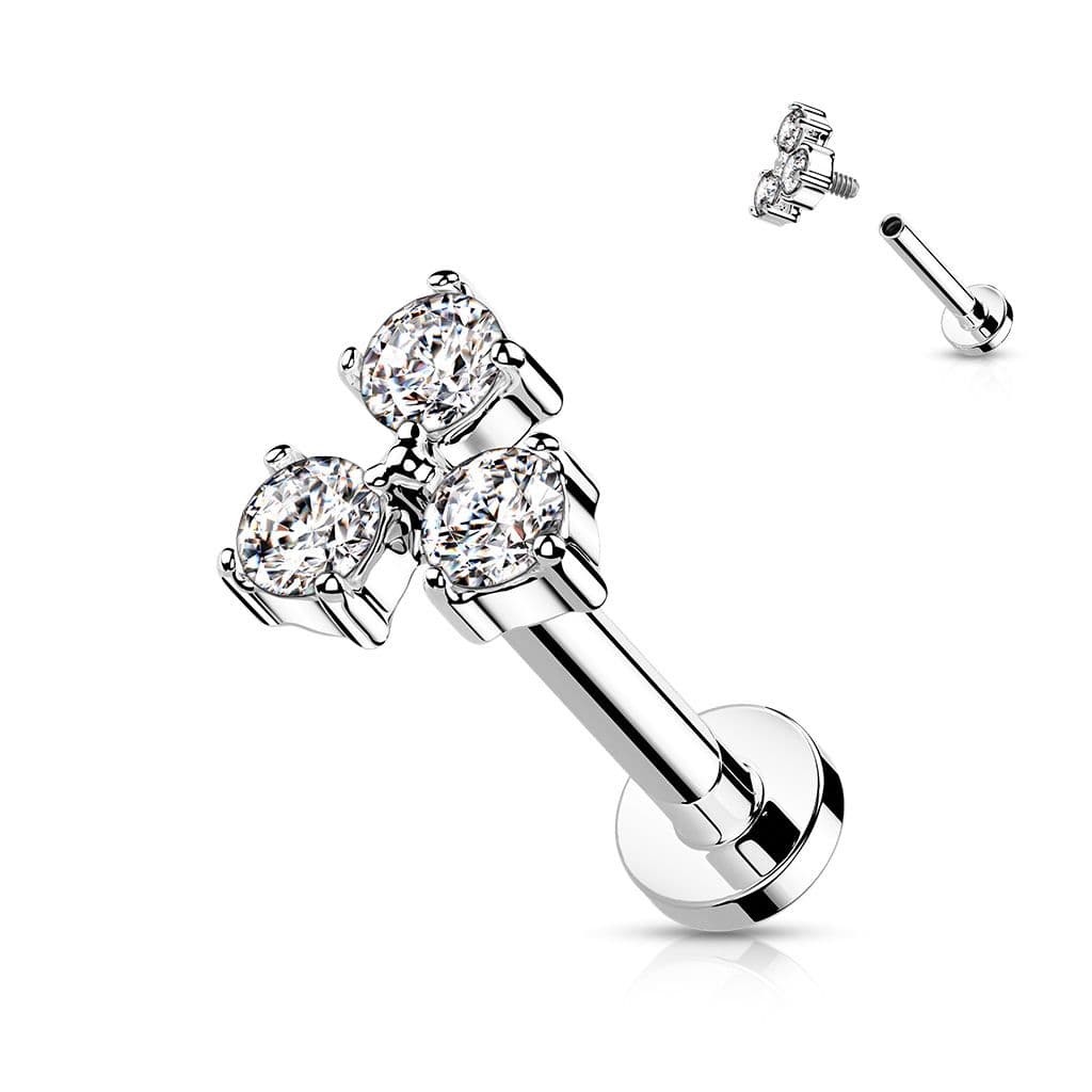 Labreta / cartilage piercing, čiré zirkony (1,2 x 8 mm)