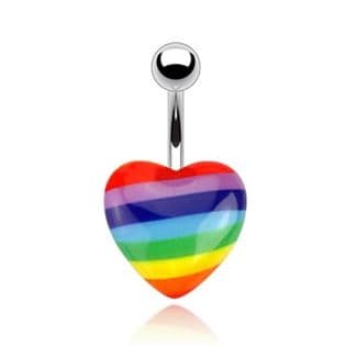 Piercing do pupíku - srdce duha