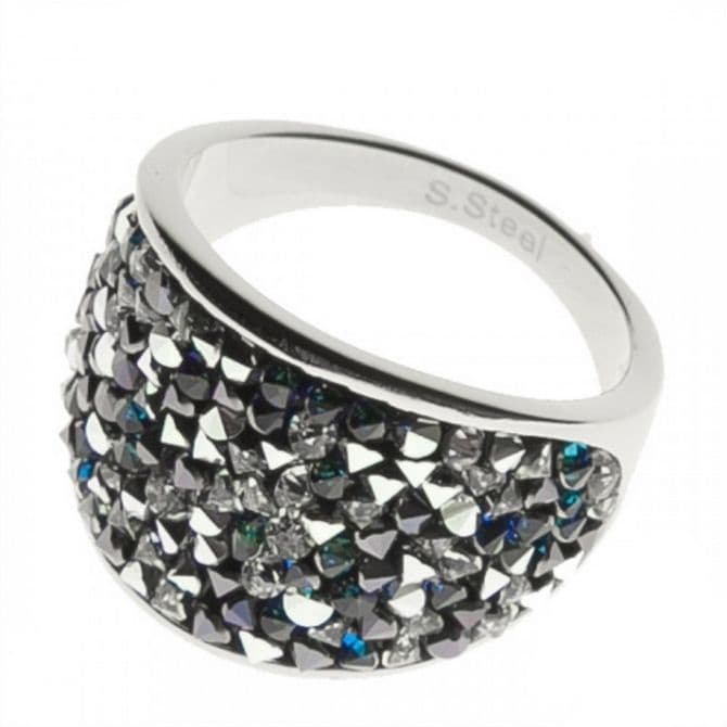 Ocelový prsten s krystaly Swarovski, BERMUDA BLUE PEPPER (63)