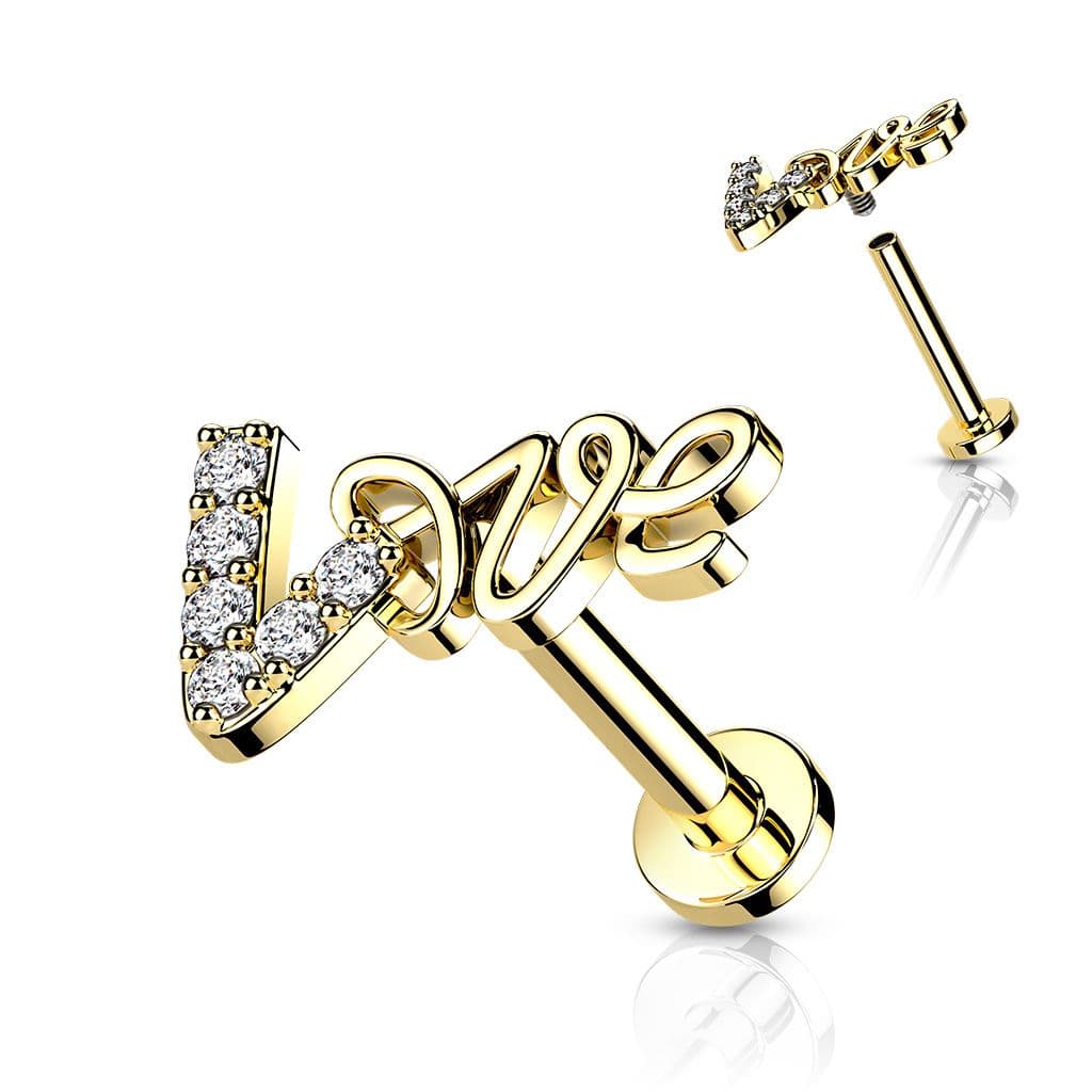 Zlacený piercing do brady Love (1,2 x 8 mm)