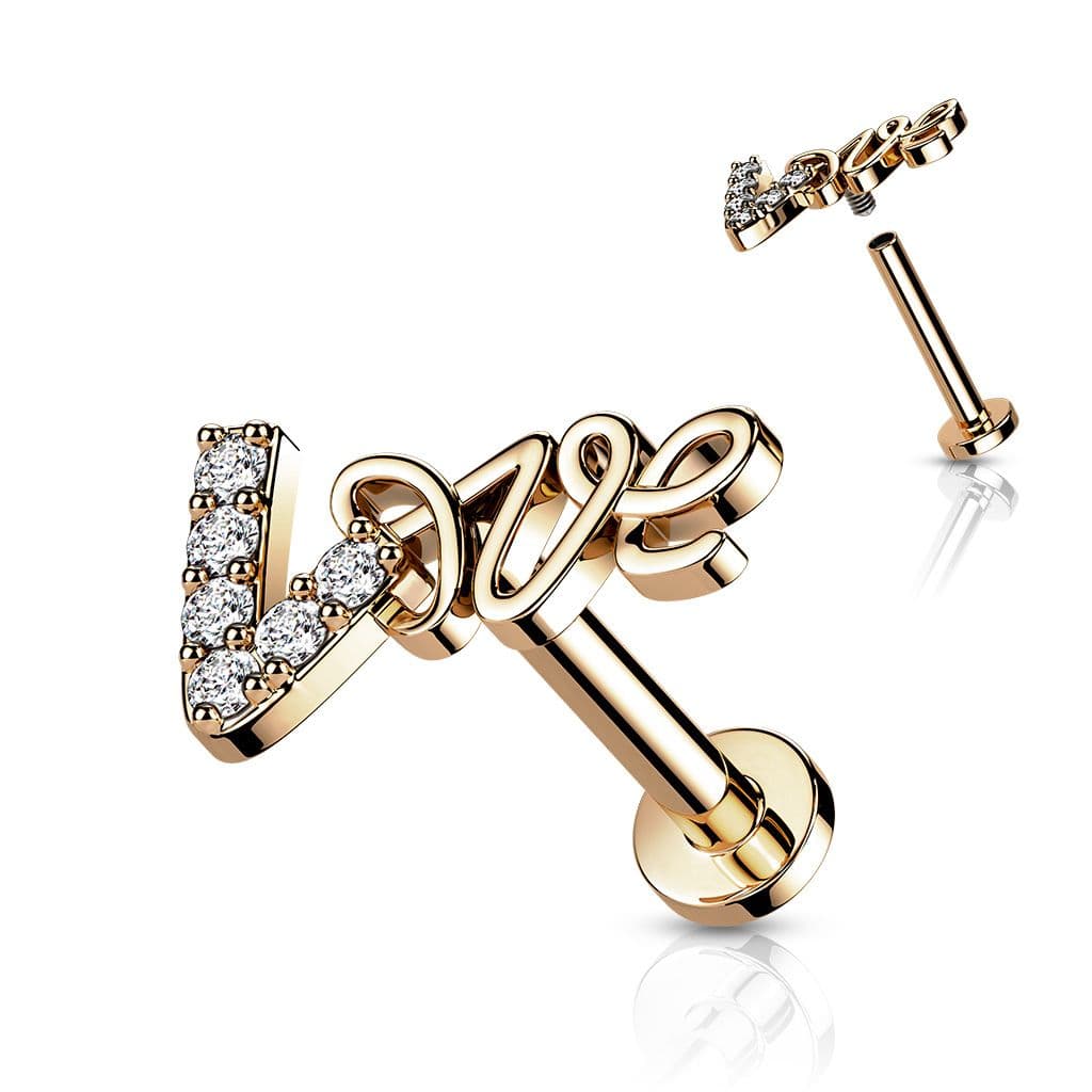 Zlacený piercing do brady Love (1,2 x 8 mm)