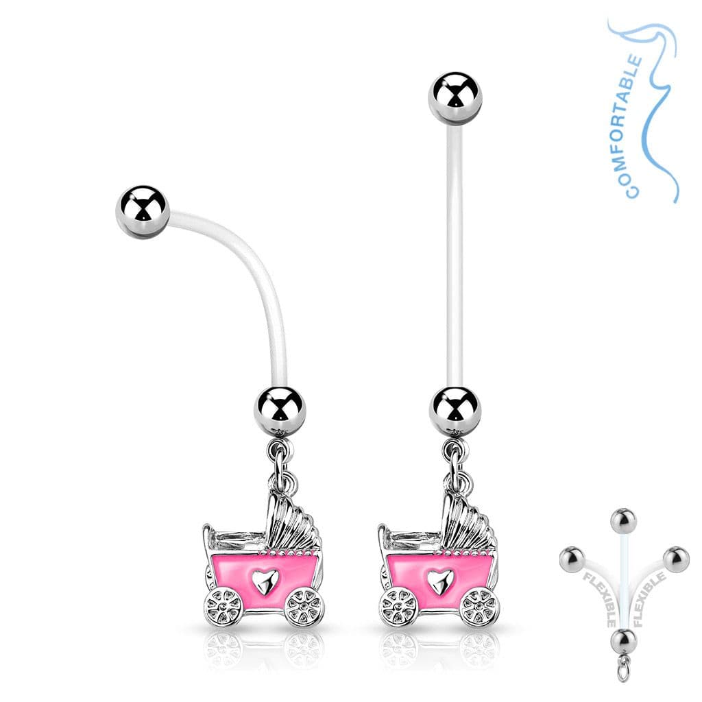 Těhotenský piercing do pupíku - kočárek (růžová)