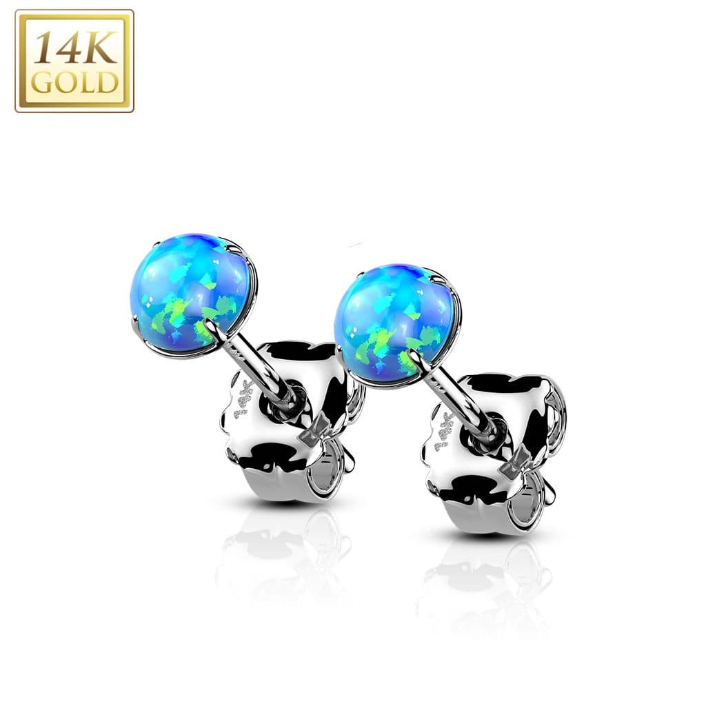 Zlaté 14ti karátové náušnice s modrými opály (0,36 g, 4 mm) — Marre.cz