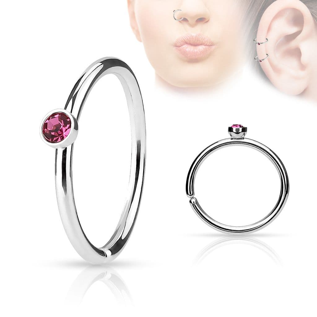 Piercing do nosu/ucha kruh s kamínkem (růžová)