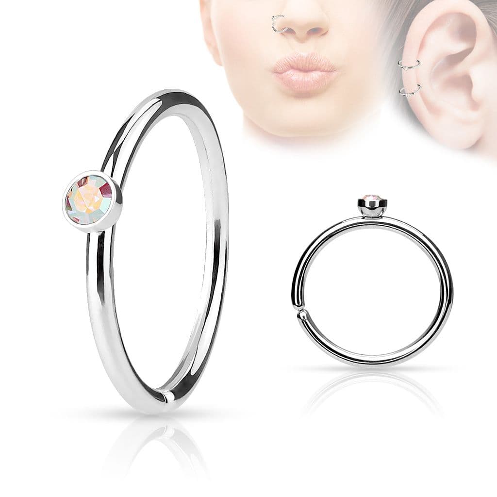 Piercing do nosu/ucha kruh s kamínkem (duhová)
